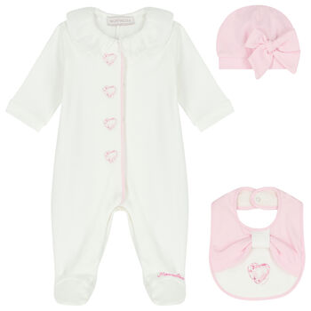 Baby Girls Ivory & Pink Babygrow Gift Set